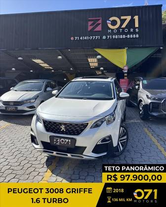 PEUGEOT 3008 1.6 GRIFFE THP 16V GASOLINA 4P AUTOMÁTICO PEUGEOT 3008 1.6 GRIFFE THP 16V GASOLINA 4P AUTOMÁTICO